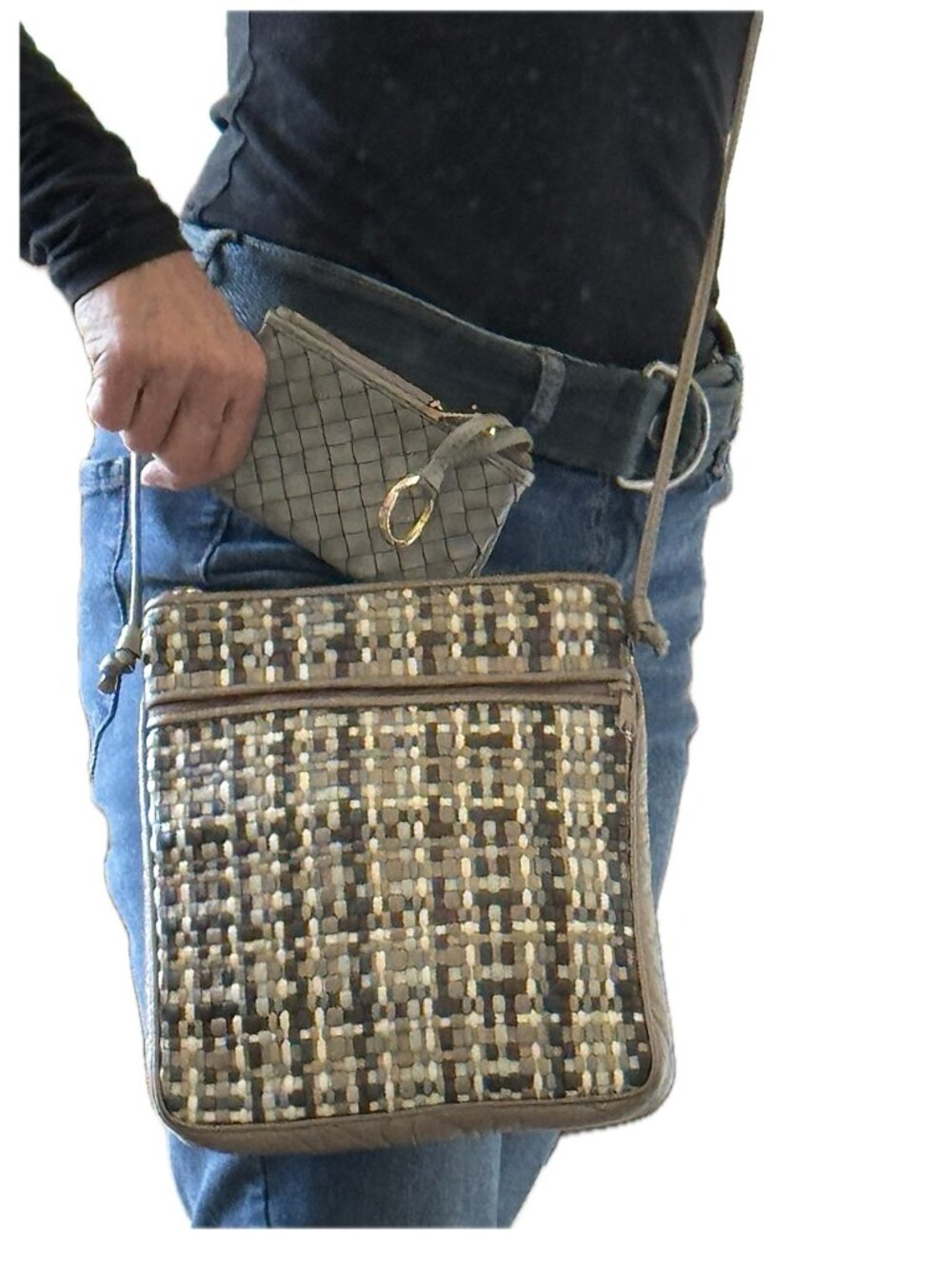 Get 2 Ganson Shoulder Bag & KC Jagger Coin Purse Leather metallic weave vintage